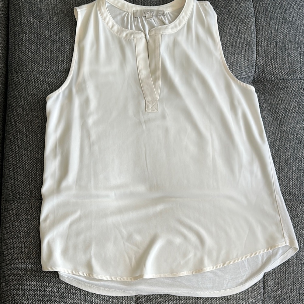 Loft White Sleeveless Tank Top with Mandarin Collar